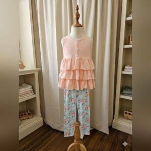 Adorable Sweetness 2-Pc Girls Peach Swing Top & Pastel Floral Leggings Set